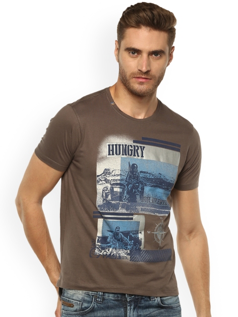 

SPYKAR Men Taupe Printed Round Neck T-shirt