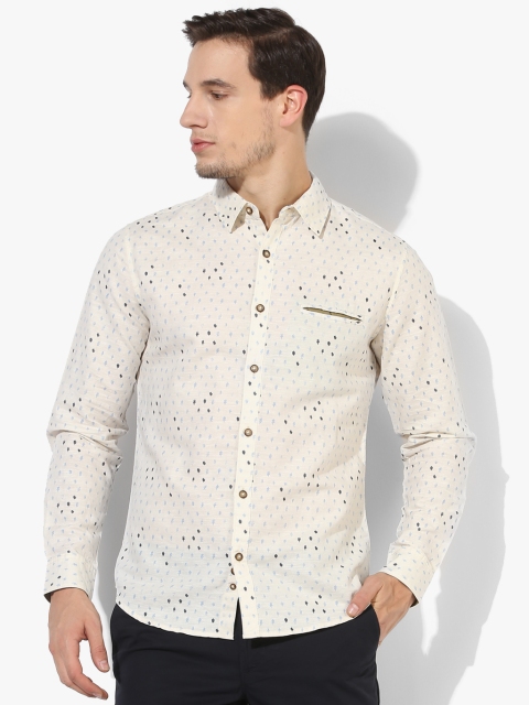 

Beige Printed Regular Fit Casual Shirt, Cream
