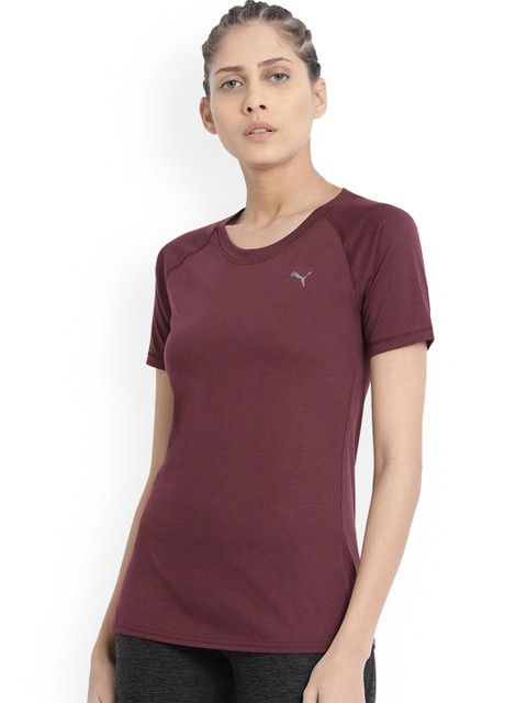 

Puma Women Maroon Solid Round Neck T-shirt