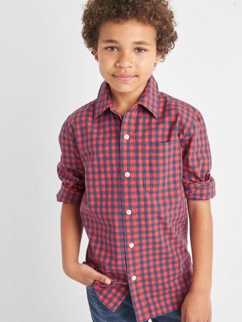

GAP Boys Red Americana Plaid Long Sleeve Shirt