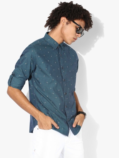 

Blue Printed Slim Fit Casual Shirt