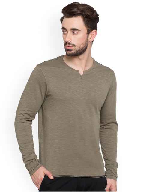 SPYKAR Men Olive Green Solid Round Neck T-shirt