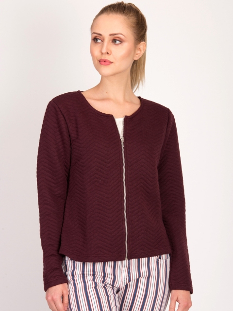 

Kotty Women Maroon Self Design Open Front Jacket