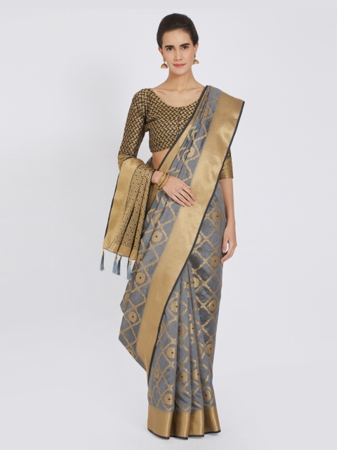 

Viva N Diva Grey Poly Silk Checked Kanjeevaram Saree