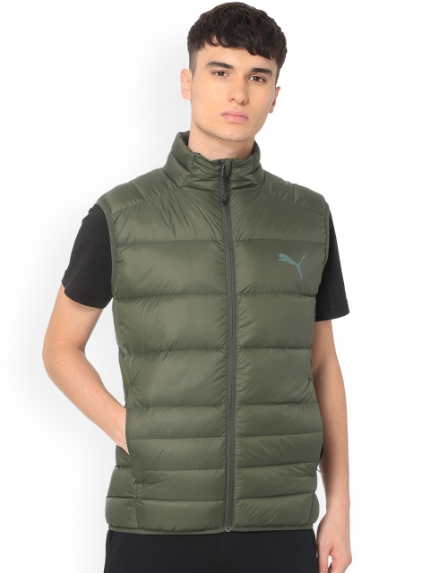 Puma Men Olive Green Solid Puffer Jacket