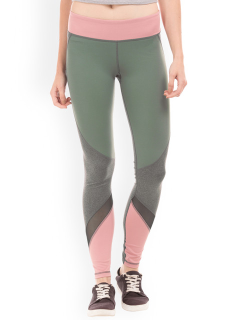 

Aeropostale Women Grey & Pink Colourblocked Ankle-Length Leggings
