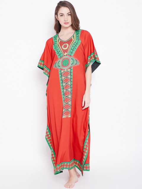 

The Kaftan Company Red Printed Nightdress