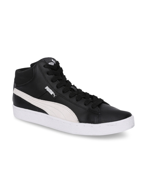 Puma Men Black Colourblocked Leather Mid-Top Sneakers