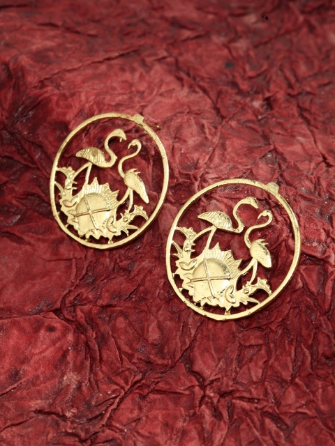 

SASSAFRAS Gold-Toned Contemporary Drop Earrings