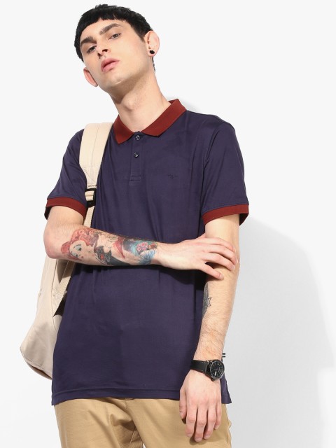 

Navy Blue Solid Polo Collar T-Shirt