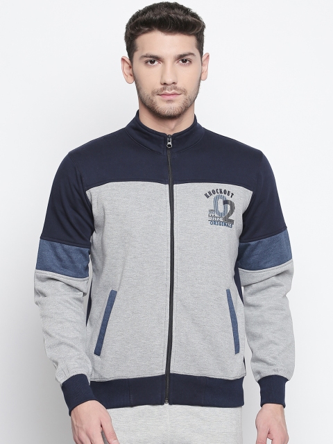 

FiTZ Men Grey & Navy Blue Colourblocked Sweatshirt