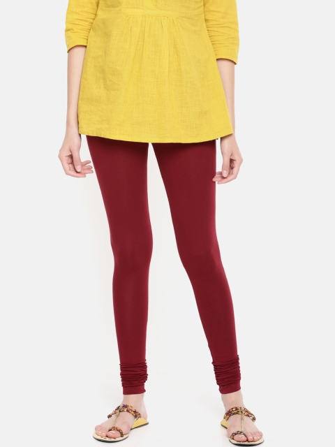 De Moza Women Maroon Solid Churidar Leggings