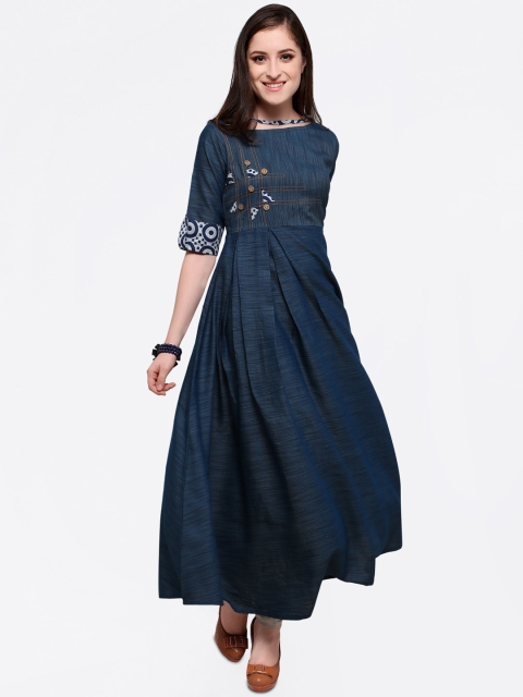 

Florence Women Navy Blue Solid Anarkali Kurta