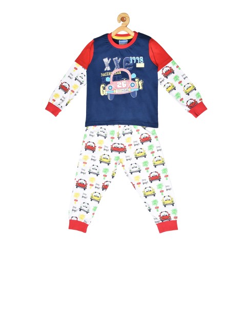 

BORN WEAR Boys Navy Blue & Red Printed T-shirt with Pyjamas