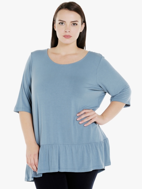 

JUNAROSE Plus Size Women Blue Solid Top