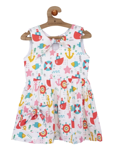 

Stylo Bug Girls Off-White Printed Fit and Flare Dress