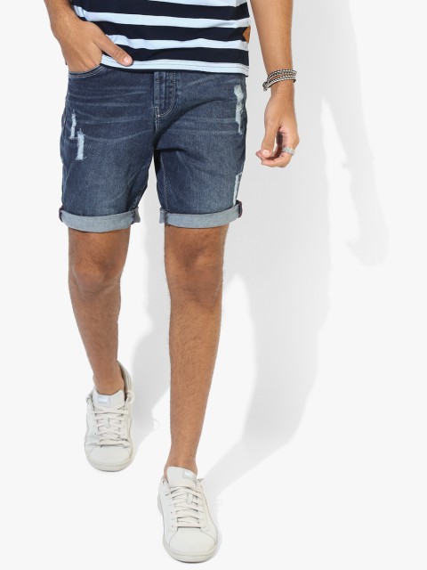 

Navy Blue Solid Slim Fit Shorts