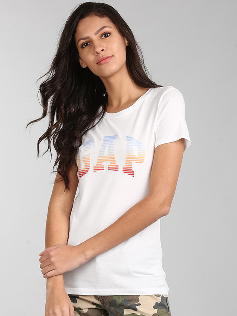 

GAP Women White Short Sleeve Ombre Print Tee