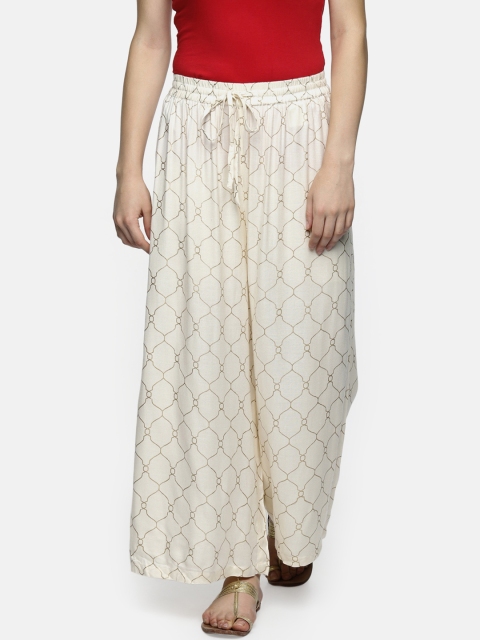 

RANGMANCH BY PANTALOONS Women Beige Wide Leg Printed Palazzos
