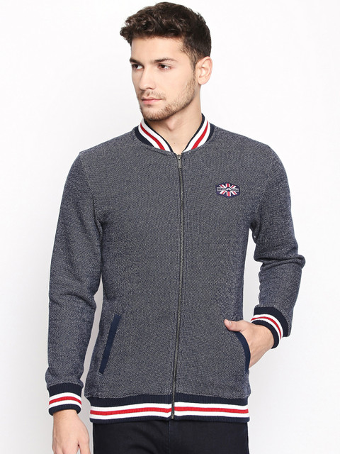 

BYFORD by Pantaloons Men Navy Blue Striped Sweatshirt