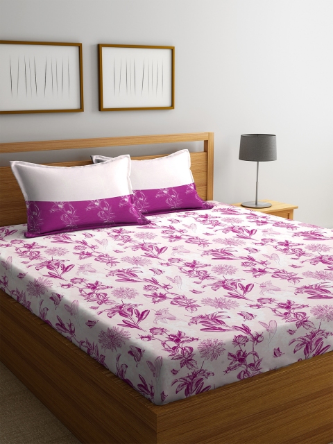 

Trident Purple Floral Flat 144 TC Cotton 1 King Bedsheet with 2 Pillow Covers