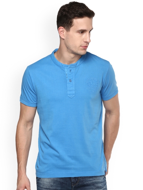 

SPYKAR Men Blue Solid Henley Neck T-shirt