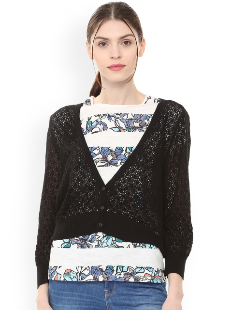 

Allen Solly Woman Black Self Design Crop Button Shrug