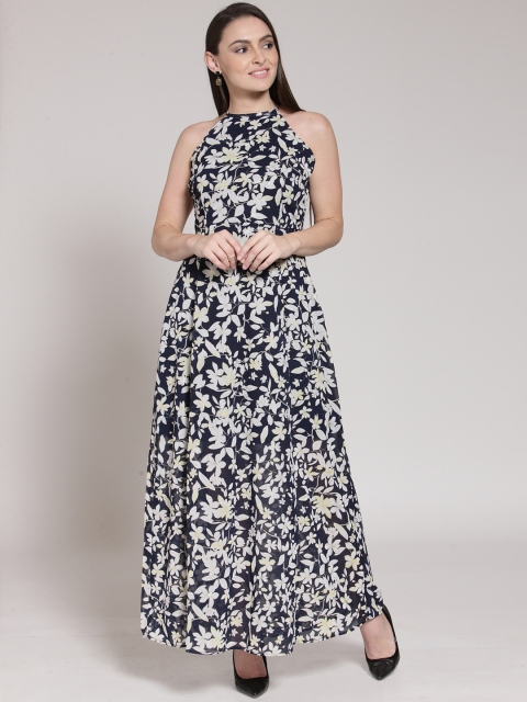 

plusS Women Navy Blue Printed Maxi Dress