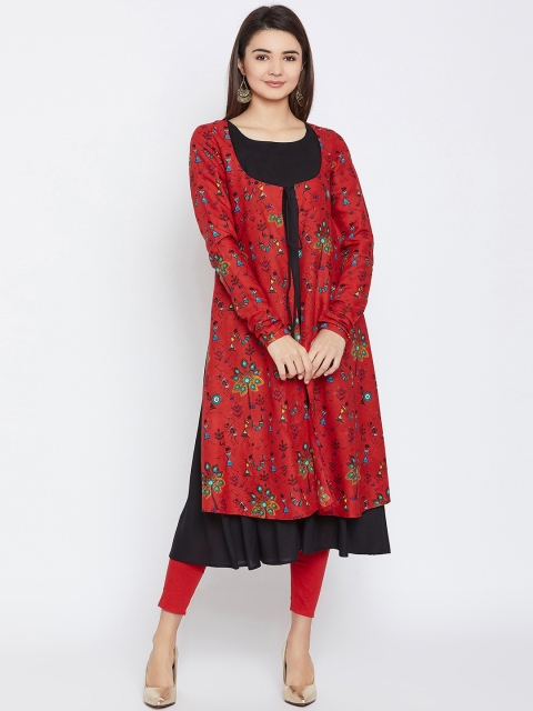 

PANIT Women Red & Black Printed A-Line Kurta