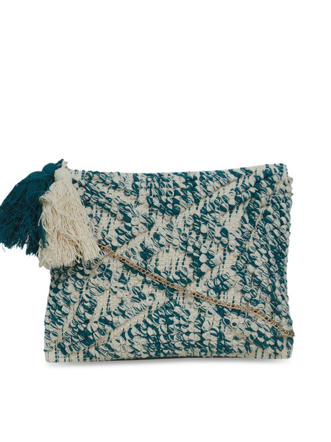 

Diwaah Off-White & Teal Self Design Sling Bag