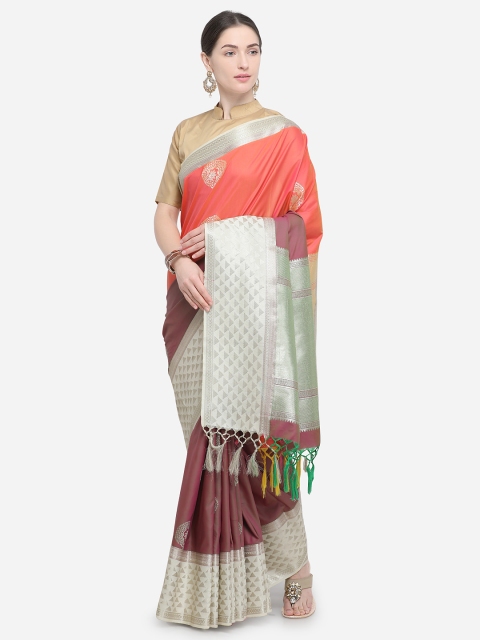 

Varkala Silk Sarees Peach-Coloured & Grey Silk Blend Woven Design Banarasi Saree