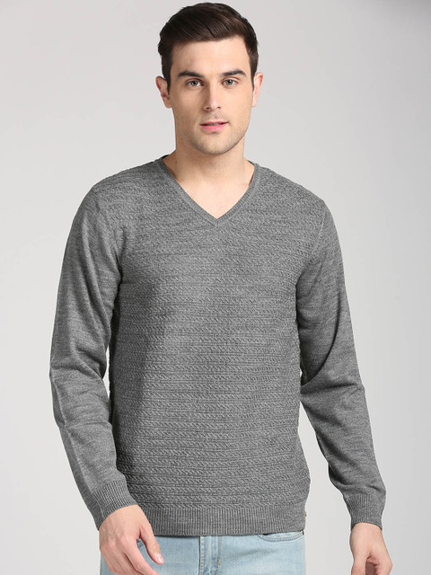 

Peter England Men Grey Self Design Sweater