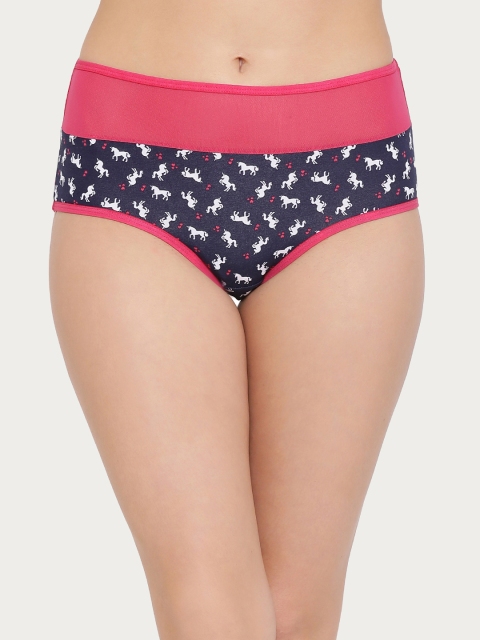 

Clovia Navy Blue Pink Printed Hipster Panty PN2813P083XL