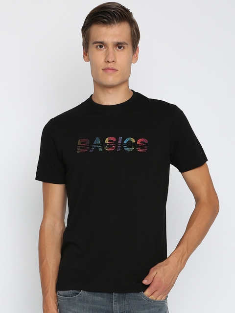 

Basics Men Black Printed Round Neck T-shirt