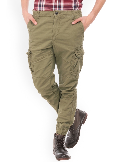 

Aeropostale Men Olive Green Solid Cargo Joggers