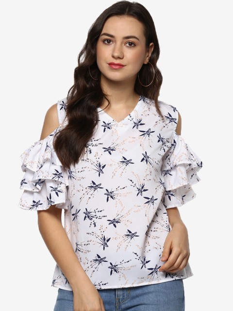 

Indietoga Women White Printed A-Line Top