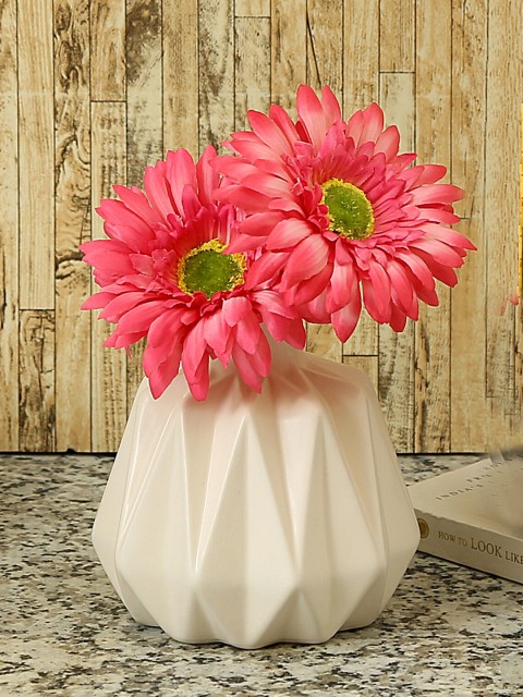 

Aapno Rajasthan White Textured Groovy Designer Ceramic Flower Vase