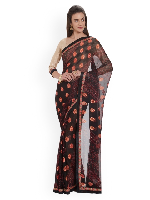 

Mirchi Fashion Black & Red Poly Georgette Woven Design Saree