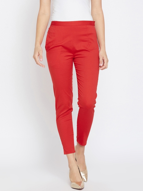

PANIT Women Red Smart Slim Fit Solid Cigarette Trousers