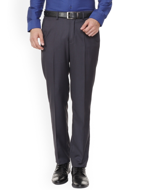 Peter England Men Grey Slim Fit Solid Formal Trousers