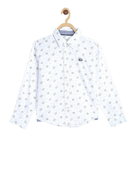 

Blue Giraffe Boys White & Blue Regular Fit Printed Casual Shirt