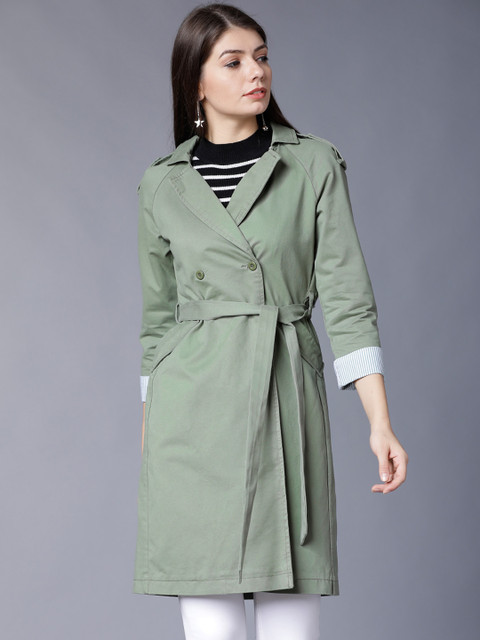

Tokyo Talkies Women Olive Green Solid Tailored Jacket