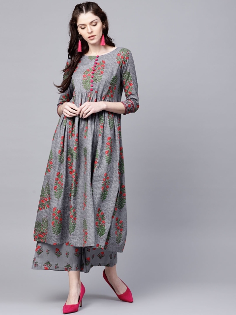 

Ishin Women Grey Printed Kurta with Palazzos