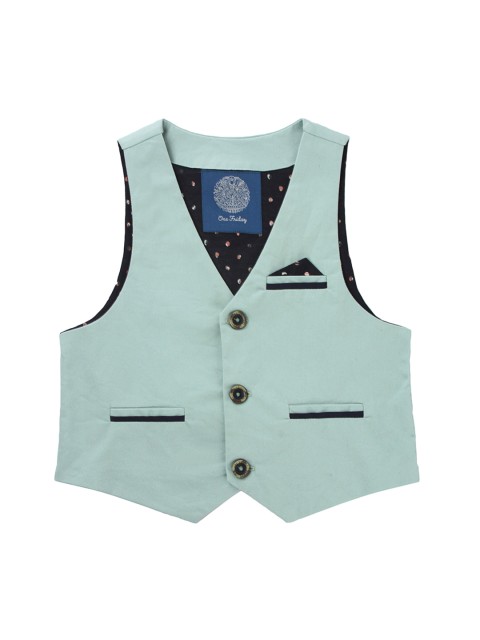 

One Friday Boys Turquoise Blue Solid Waistcoat