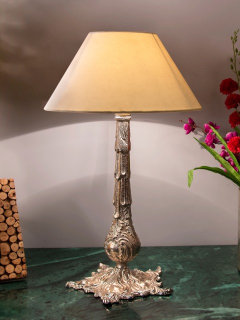 

Homesake Silver-Toned Textured Handcrafted Table Lamp with Shade