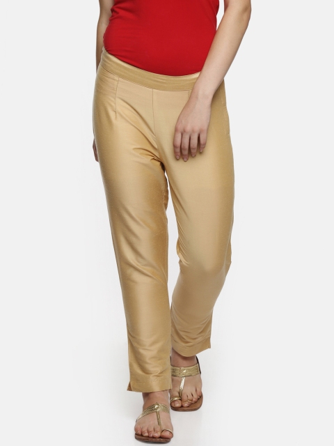 

RANGMANCH BY PANTALOONS Women Gold-Toned Regular Fit Solid Regular Trousers