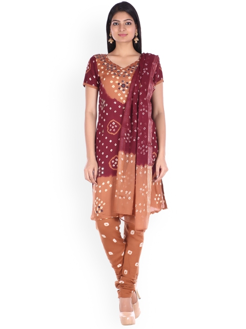 SOUNDARYA Brown & Maroon Pure Cotton Unstitched Dress Material
