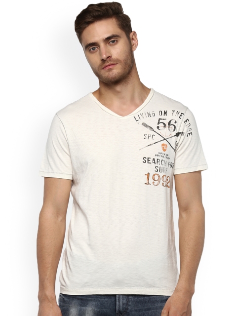 

SPYKAR Men White Printed V-Neck T-shirt