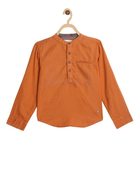 

Blue Giraffe Boys Rust Orange Regular Fit Self Design Casual Shirt