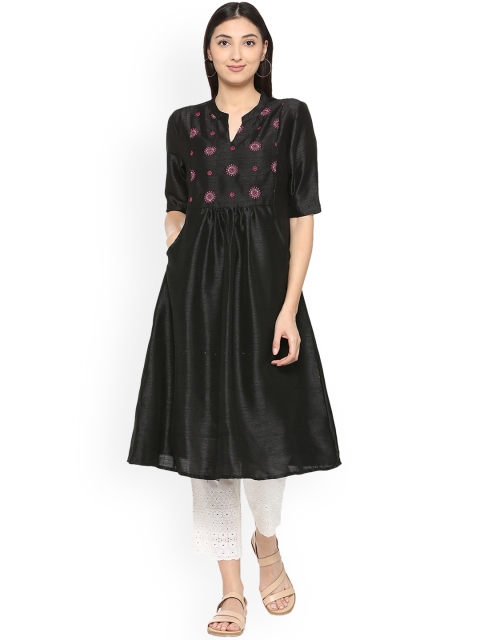 People Women Black Yoke Design Anarkali Kurta